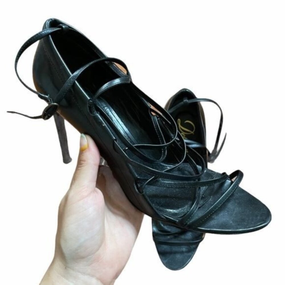 Delman Strappy Leather Open Toe Stiletto Heels
